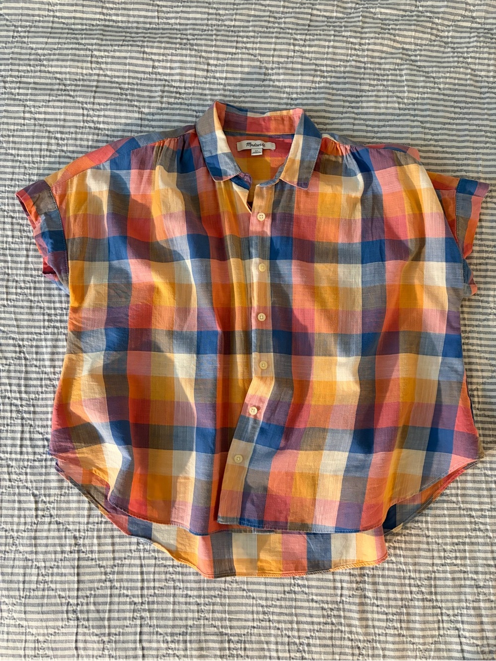 Madewell Multicolor Plaid Short Sleeve Button-Up Shirt - Pink/Blue/Yellow/Orange
